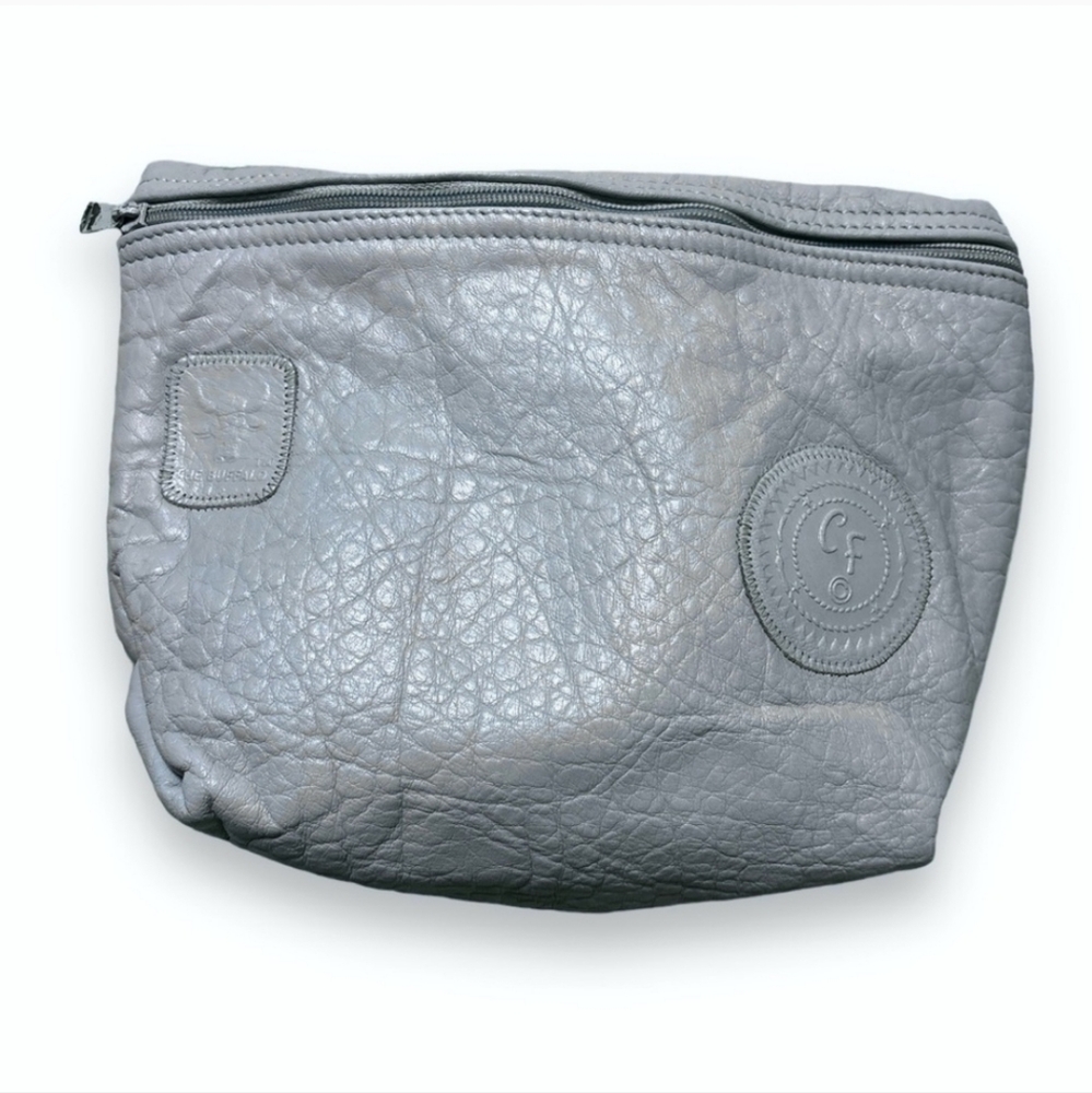 CARLOS FALCHI Large Light Blue Leather Zipper Pouch